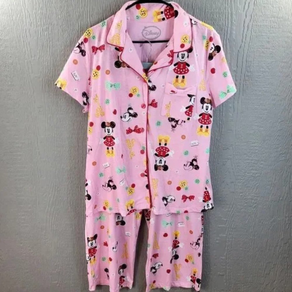Disney 2 pc Matching Pajama PJ Set Minnie Mouse pink Womens 2X hidden mickeys